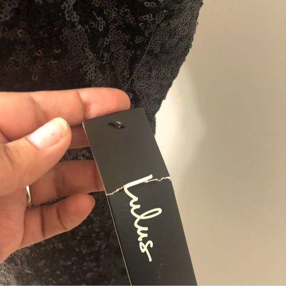 Lulu’s Black Sequin Dress BodyCon Mini Sexy Low Cut V Neck Cocktail Party dress - Picture 6 of 9